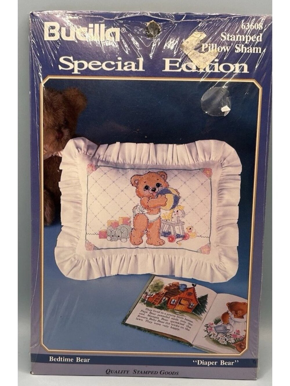 Vtg BUCILLA Special Edition Cross Stitch #63608 Bedtime Bear Pillow Sham NIP